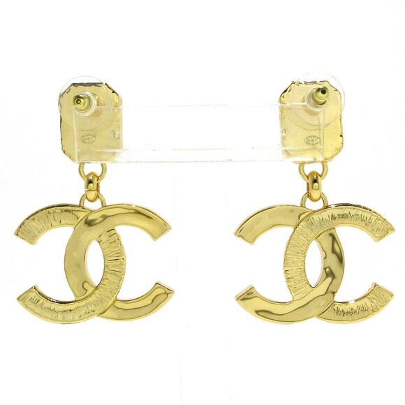 Auth CHANEL Coco - Gold Black Pink Hardware Plastic Earrings - Picture 5 of 6